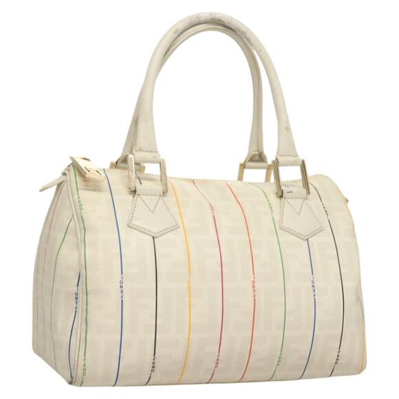 FENDI Zucca Canvas Boston Bag Pvc White Gold - Picture 1 of 13